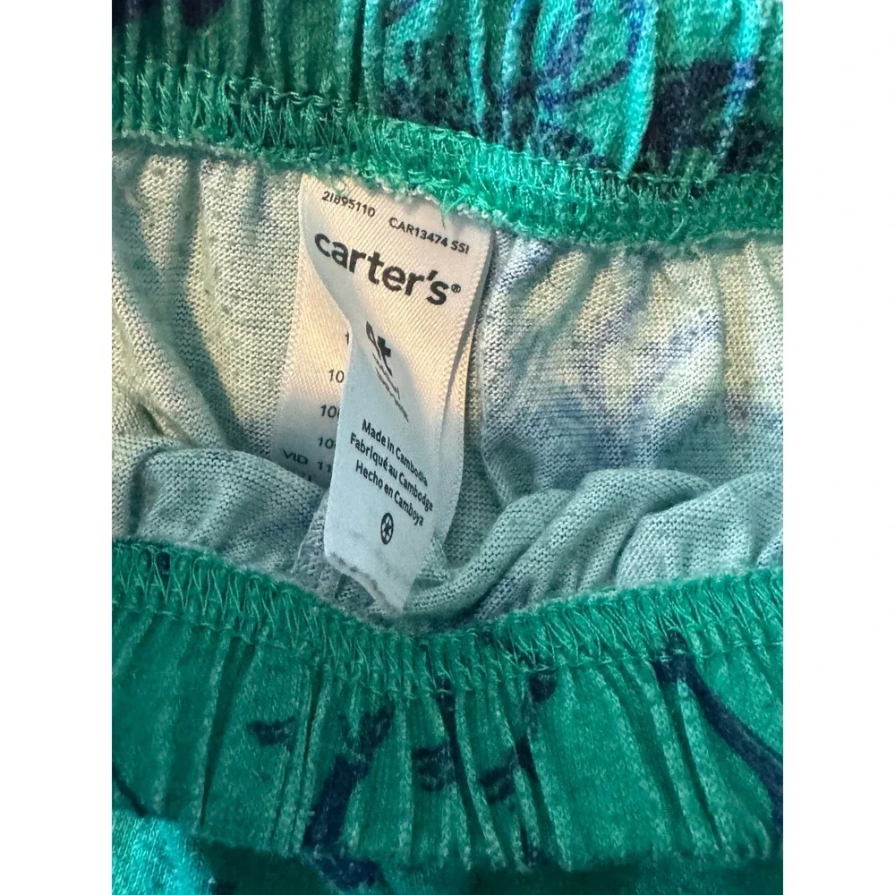 Carters Toddler 4T Green Dinosaur Skeleton Pajama Shorts with 3D Spikes